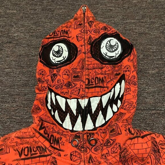 Vintage Volcom Ryan Sheckler Orange All Over Print Monster Hoodie S Small - Picture 2 of 12